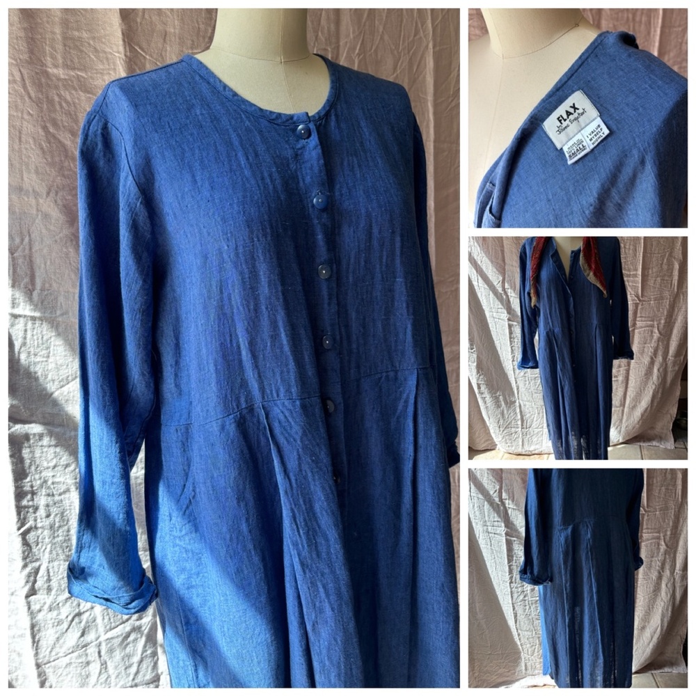 FLAX blue long linen summer coat/jacket/dress. NWOT
